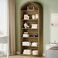 thumbnail image 4 of Tribesigns 6-Tier Brown Arched Bookshelf, 77.16" Tall Arched Bookcase with Storage Shelves, Floor Standing Open Display Shelving Unit for Living Room, Bedroom, Home Office(Brown, 6-Tier), 4 of 16