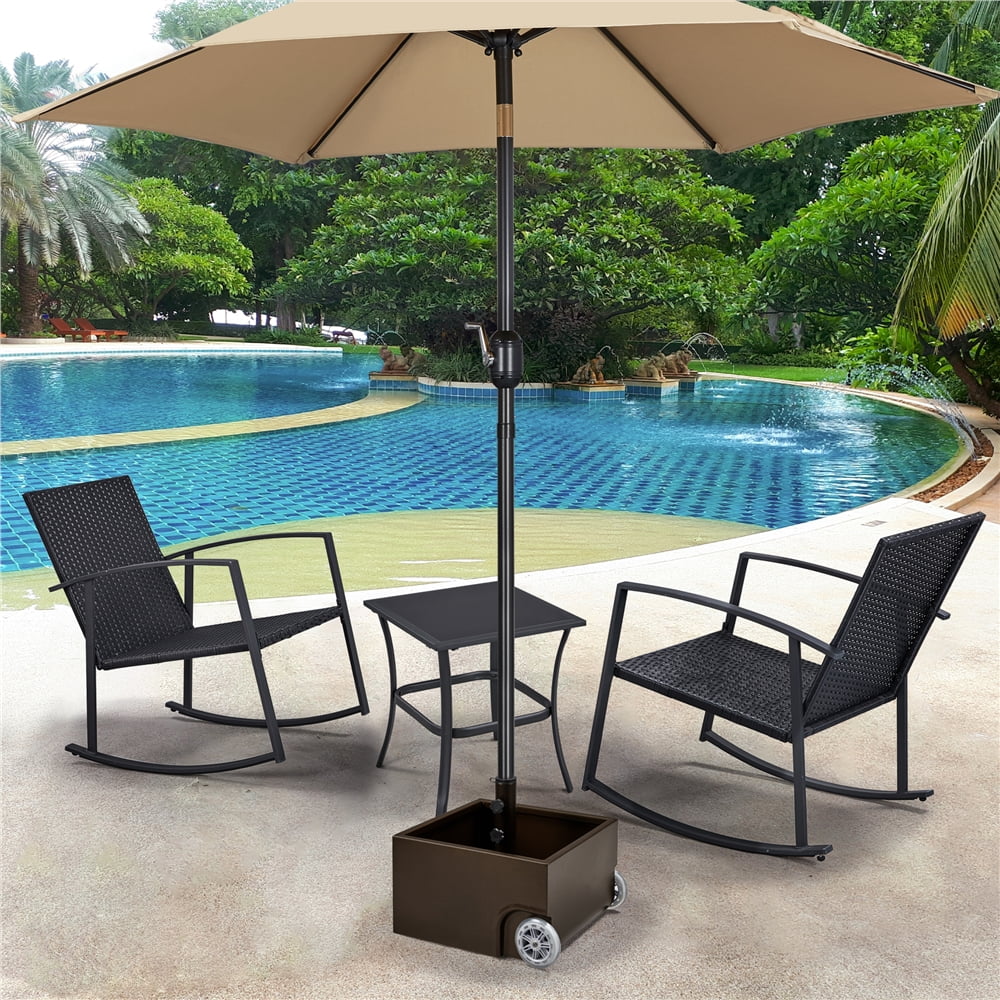 Yaheetech Portable Metal Umbrella Base Stand with Fillable Planter, Drainage, Wheels for Patio Garden Backyard, Brown