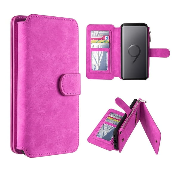 GSA Luxury Leather Flip Wallet Case For Samsung Galaxy S9 - Hot Pink