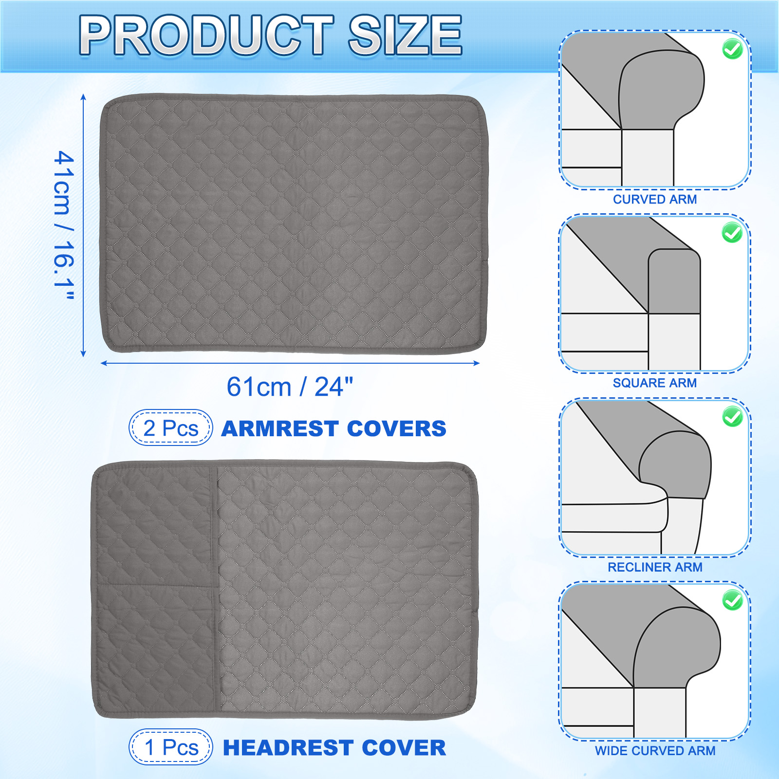 Unique Bargains Arm Cover Furniture Protect Recliner Chair Covers Light Grey