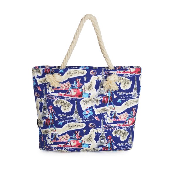 Premium Paris Girl & Eiffel Tower Print Canvas Tote Shoulder Bag Handbag