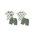 thumbnail image 2 of FOCUSNORM 2Pcs Bébé Garçon Tenue d'Été 0M 6M 12M 18M 2T 3T Tracteur Imprimé Col Rond Manches Courtes Tops Taille Élastique Short, 2 of 9