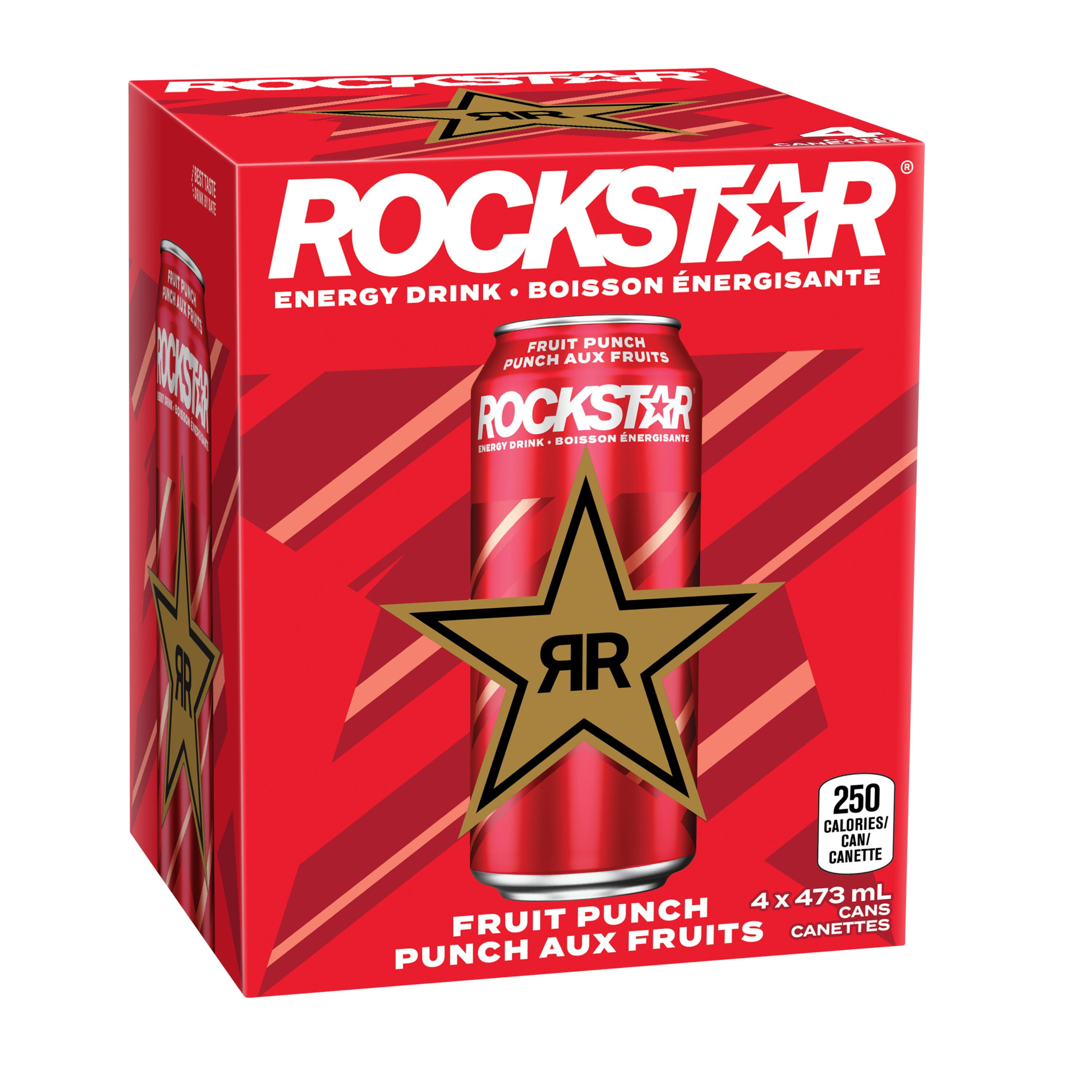 Rockstar Punched Fruit Punch Boisson Énergisante 4 x 473 mL, Canettes 4x473ml
