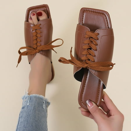 

Cathalem Fuzzy Sock Slippers for Women Bulk Fashion Spring Summer Women s Slippers Square Toe Flat Bunny Slippers Women Size 12 Brown 8