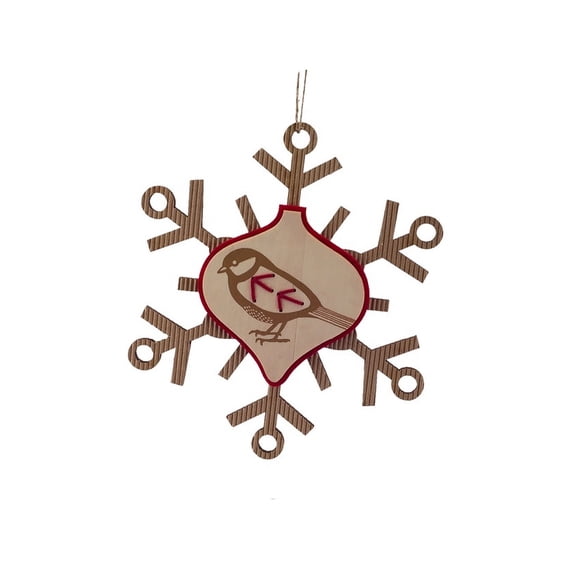 Melrose 7" Rustic Embroidered Craft Snowflake with Bird Stamp Christmas Ornament - Brown/Red