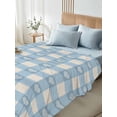 thumbnail image 4 of Blue Plaid Full Size Flat Sheet, Wrinkleproof & Fadeproof Cooling Flat Bed Sheet Only, Country Cute Love Pastoral Heart Lattice Breathable Soft Bedding Top Sheets 81 x 96 Inches, 4 of 8