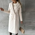 thumbnail image 2 of XFLWAM Women's Faux Wool Coat Lapel Double Breasted Long Jacket Long Sleeve Solid Color Slim Outwear White M, 2 of 5