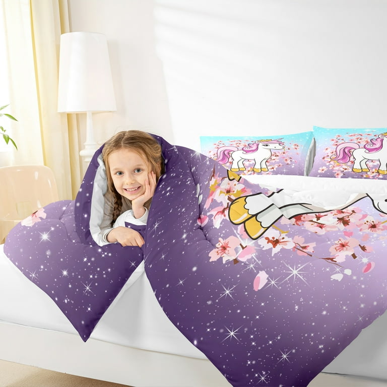 Manfei Magic Unicorn Animal Full Size Comforter Sets, Dreamy Bling