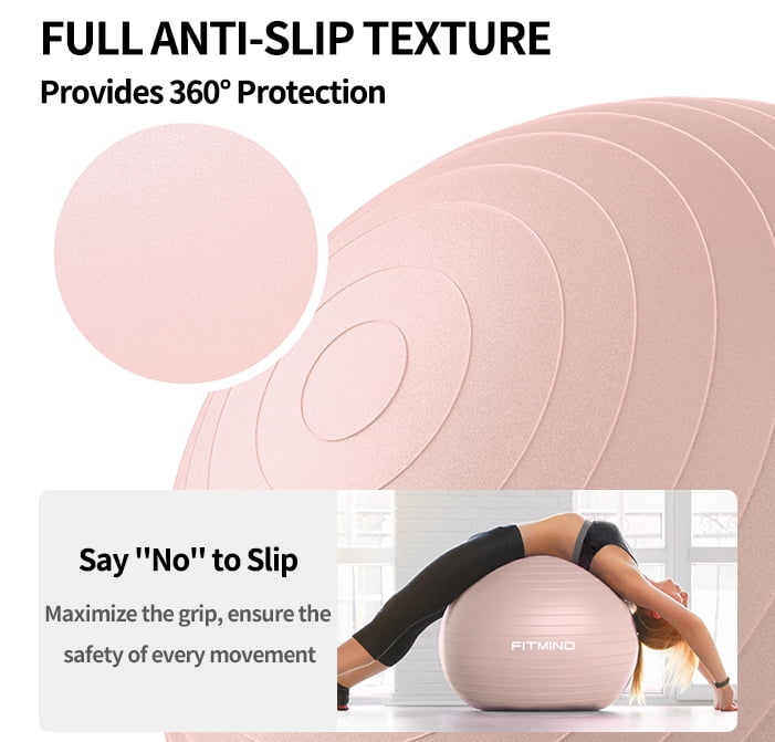 FITMIND Thick Exercise Ball 25.6" for Yoga and Pilates, 1100LB Load Bearing, Hand Pump, Anti-Burst, Pink