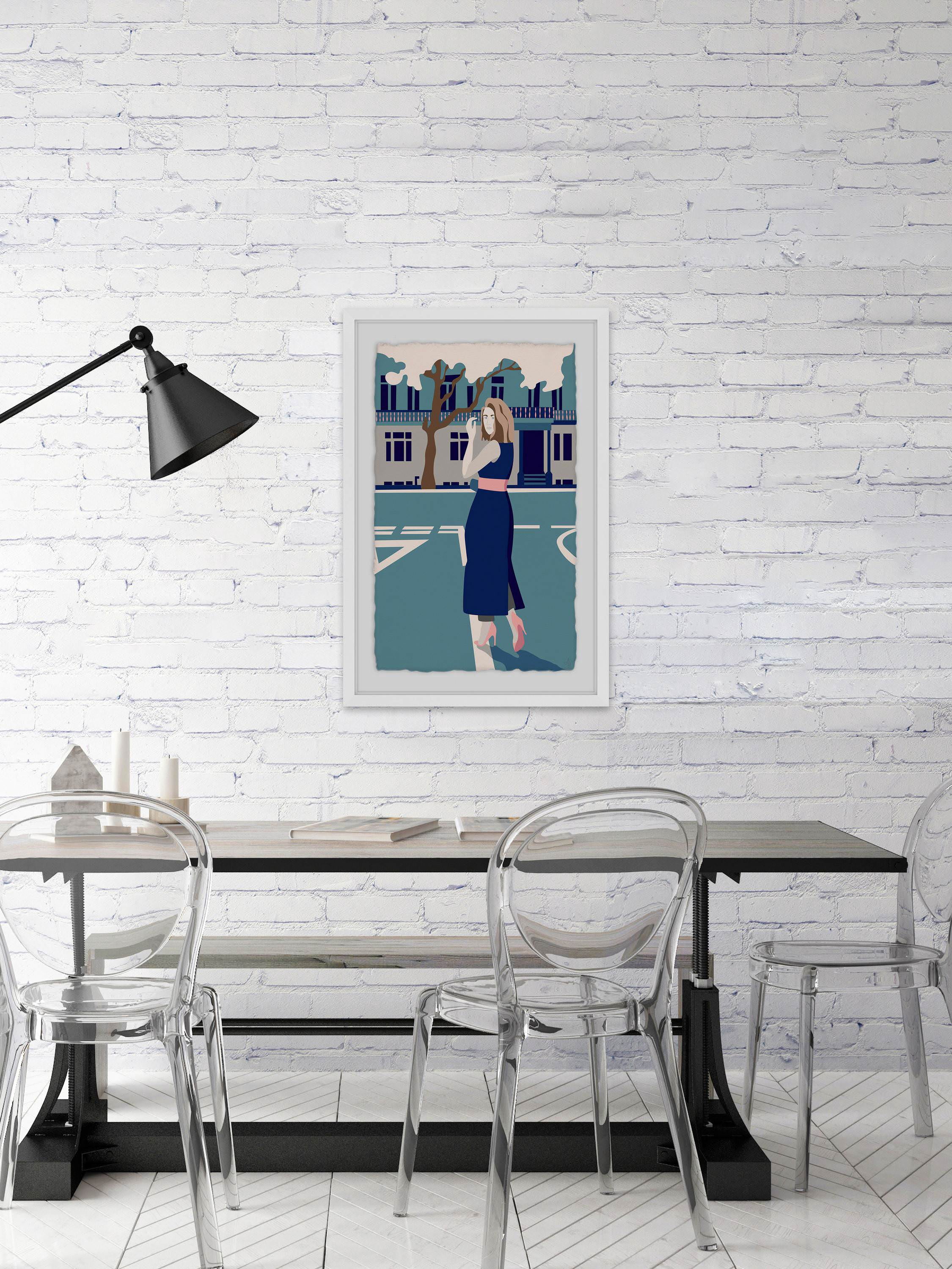 Crossing in Blue Framed Painting Print