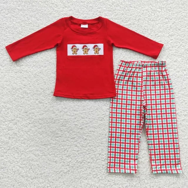 Conjunto de ropa de dormir para bebé, niño y niña, traje de Reno bordado de Navidad, rayas rojas, pantalones de algodón, pijamas para niños pequeños