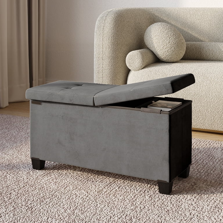 Hearth & Harbor Velvet Storage Ottoman Bench, 30 Inch photo 2
