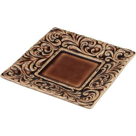 Brown Paste - Saddle Brown Tooled Leather Square Plate
