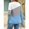 thumbnail image 2 of Women'S Color Block Tops Casual Long Sleeve Tunic Round Neck Pullover Shirts White & Blue S, 2 of 6
