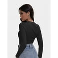 thumbnail image 4 of Womens Scoop Neck Long Sleeve Tops Low Cut Slim Fitted Shirts Casual Tee Tshirt, 4 of 6