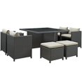 thumbnail image 2 of Modway Sojourn 9 Piece Wicker Outdoor Patio Furniture Dining, Beige, 2 of 6