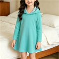 thumbnail image 4 of GiLiling Girls Hoodie Dress, Solid Color Long Sleeve Hooded Sweatshirt Dress with Striped Lining for Kids Daily Casual Wear (Blue, 9-10 Years), 4 of 4