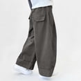 thumbnail image 4 of WPPGONE Little Girls Wide Leg Trousers Lightweight Cotton Loose Fit Baggy Cargo Pants with Pockets Toddler Casual School Fashion Everyday Long Pants, 4 of 6