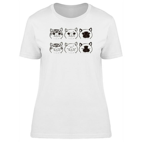 Cool Grunge Kittens Face Sketch T-Shirt Women -Image by Shutterstock, Female Small