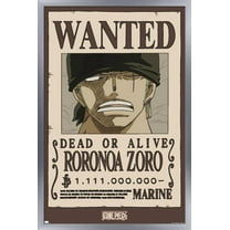 One Piece - Roronoa Zoro Wanted Poster Wall Poster, 14.725" x 22.375" Framed