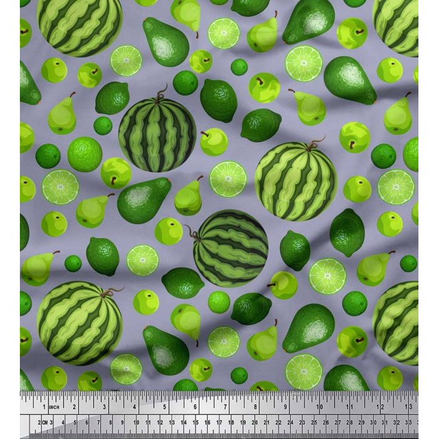 Soimoi Modal Satin Fabric Pear,Lemon & Watermelon Fruits Printed Craft Fabric by The Yard 42 Inch Wide