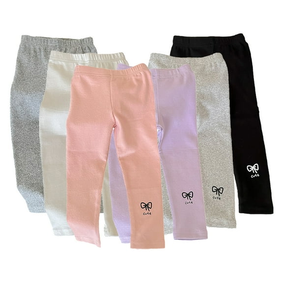 Godderr Girls Spring Autumn Leggings Pants for Kids Baby 1- 10Y Solid Color Casual Trousers Pants Toddler Elastic Waist Long Pants