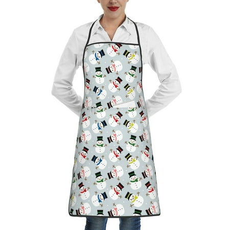 

Pofeuu Colorful Hat Snowman Print Aprons with Pockets Cute Aprons for Kitchen Cooking Server Barber Chef Apron