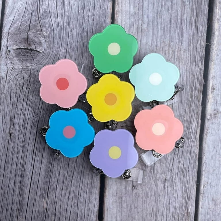 YJ Premiums 7pcs Cute Badge Reel Retractable Flower Sunflower Floral Nurse Badge Holder Clips Reels, Size: One Size
