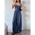 thumbnail image 5 of Women's Wide Leg Spaghetti Strap One Piece Baggy Pants Outfit Jumpsuit Romper for Summer Navy Blue M, 5 of 9