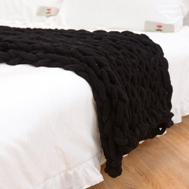 47"x59 Pouces Fil Chenille Doux et Chaud Couleur Unie Couverture Tricotée Canapé Lit Couverture Tissée Rugueuse