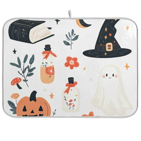 

Yayeee Dish Drying Mat for Kitchen Counter 18 x24 Microfiber Absorbent Pad White Halloween Ghosts