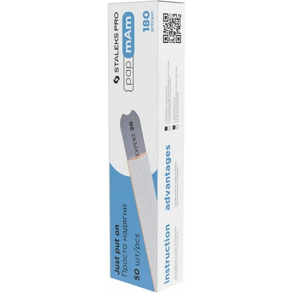 White Disposable papmAm Files for Straight Nail File Staleks Pro Expert 22, 180 grit (50 pcs)