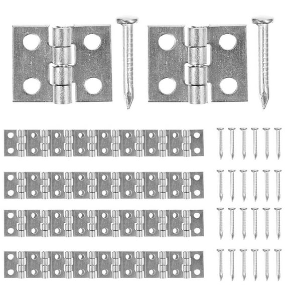 LEORX 75Pack Mini Hinges for Boxes Copper 1x0.8in Rectangular Silver for Woodworkers