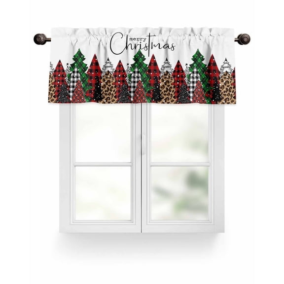 Merry Christmas Kitchen Valances for Windows Buffalo Plaid Xmas Tree Winter Valance Curtains for Kitchen /Living Room/Bedroom/ Bathroom Decor, 54"x18 " ,Rod Pocket 1 Panel, Red Green