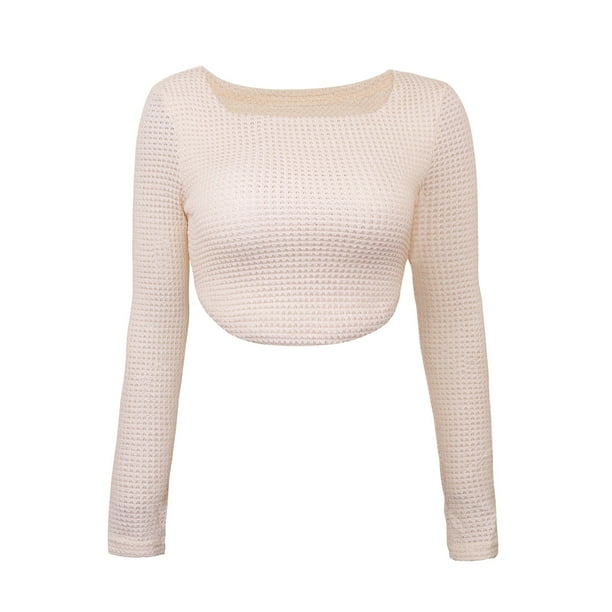 Tops de manga larga con cuello cuadrado para mujer, camiseta corta de punto sexy ajustada, varios tamaños Zhivalor BST2002392-1