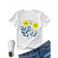 thumbnail image 7 of Women's T-Shirt Simple Cartoon Yellow Blue Flowers Short Sleeve Casual Tee Classic Crew Neck T Shirt for Women White, 2XL, 7 of 7