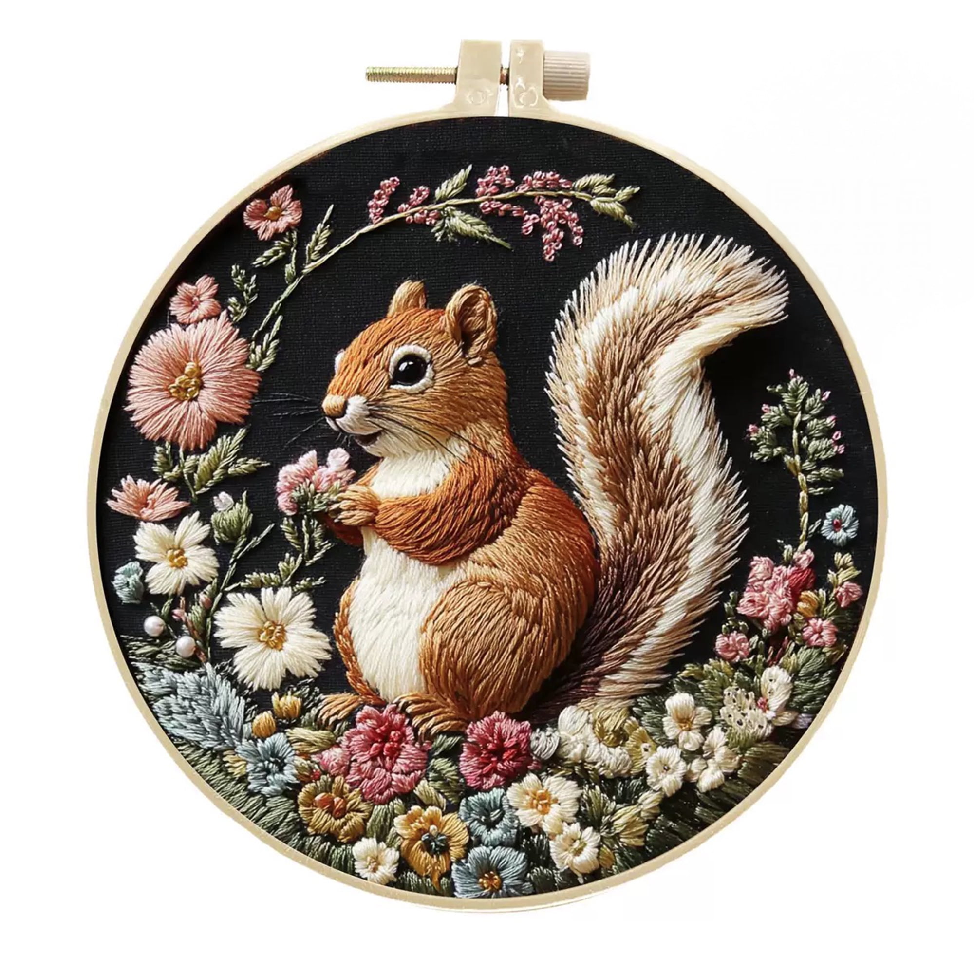 4 Pack Squirrel Embroidery Kits for Adults Beginners Realistic Woodland Animal Floral Needlepoint DIY Hoop Art Craft Set