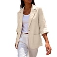 thumbnail image 4 of 2026 Summer Linen Blazer Women-3/4 Sleeve V Neck Ruched Sleeve Button down Lightweight Breathable Business Casual Work Jackets Pocket by Awwp Beige L, 4 of 7