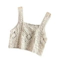 thumbnail image 3 of miqiqism Women Vintage Knitted Sleeveless Sweater Juniors Vest Hollow Out Hand Crochet Floral Blouses Fashion Contrast Color Camisole Casual Cozy Crop Top,White,Free Size, 3 of 3