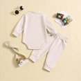 thumbnail image 5 of TOWED22 Baby Boy Fall Clothes Solid Color Romper Long Sleeve Shirt Onesie and Pants 2Pcs Winter Outfit Set,Beige,0-3 M, 5 of 5