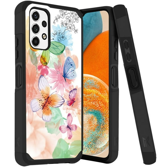 ANJ  Rugged Dual Layered Shockproof Slim Hybrid Case   Tempered Glass Cover Compatible with Samsung Galaxy A23 5G - Colorful Butterflies