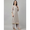 thumbnail image 6 of Janasya Indian Women's Grey Georgette Foil Print Kurta with Palazzo and Dupatta, 6 of 10