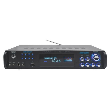 Pyle PWMA3003BT - Hybrid Amplifier Receiver - Pro Audio Multi-Channel Stereo Pre-Amplifier System with (2) VHF Microphones, MP3/USB/SD Readers, FM Radio, Rack Mount (3000