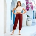 thumbnail image 5 of Capri Pants for Women Linen Barrel Petite Pants High Waisted Pull On Elastic Waist Casual Summer Capris Beach Vacation Trouser Wine XL, 5 of 6