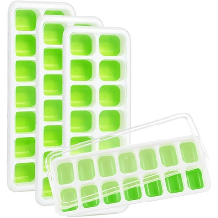 

4 Pack Silicone Ice Cube Trays with Lid - BPA Free Flexible 56-Ice Cubes Molds Easy Release Ice Trays with Spill-Resistant Removable Cover Dishwasher Safe and Stackable Durable