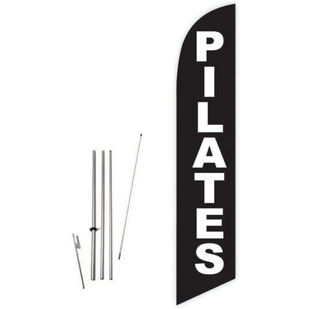 Cobb Promo Pilates Black Feather Flag with Complete 15ft Pole kit and Ground Spike