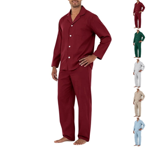 HAJWOH Mens Pajama Set, Soft Long Sleeve Pajamas Lightweight Button Up Sleepwear Lounge Pjs Set