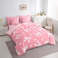 thumbnail image 2 of Erosebridal Princess Bow Ribbon Bedding Comforter Set for Girls, Cute Love Heart Queen Bedding Sets, Pink Reversible, 7-Piece, 2 of 6