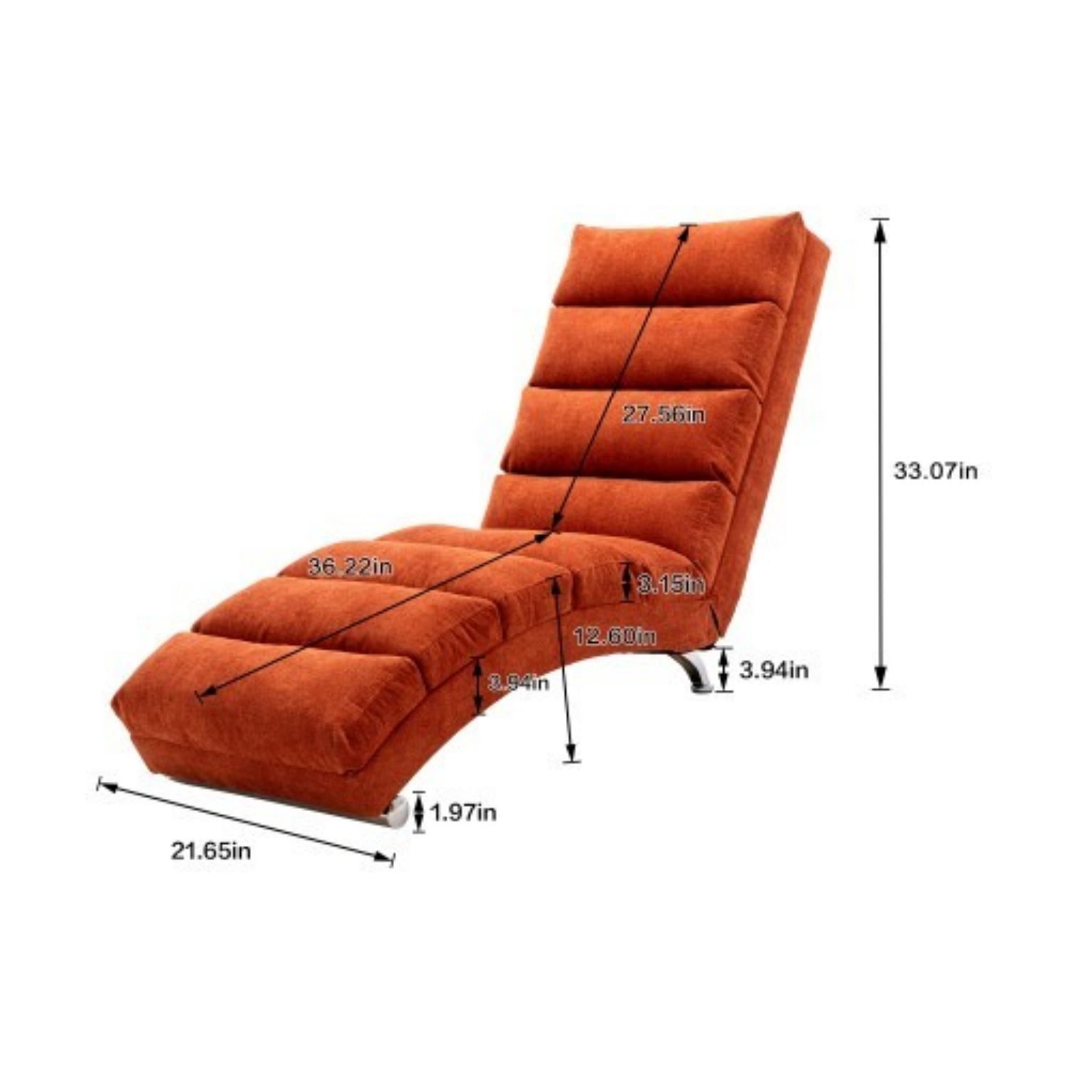 Upholstered Chaise Lounge Chair with Vibration, Modern Fabric Leisure Recliner with Ergonomic Fixed Back, Side Pocket & Lumbar Pillow, 300 lbs Capacity, Orange