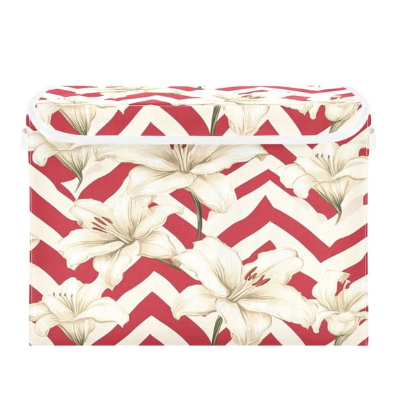 16.5x12.6x11.8in Foldable Flip-Top Storage Bin, Dustproof Magic Tape Closure, Ideal for Home & Toy Organization,Lines and Flowers